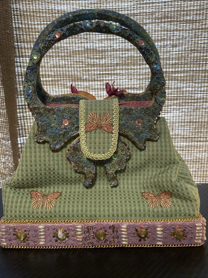 Mary Frances Vintage 1985 Top Handle Butterfly And Orchid Handbag - Image 3 of 4