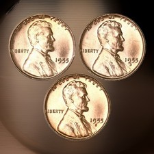 1955 P D S Lincoln Wheat Cent Brilliant Uncirculated 3 Coin Year Set