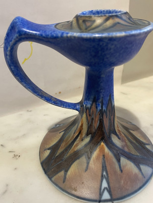 Art Deco Kerzenständer Clews Chamäleon Keramik blaue Flamme um 1930 