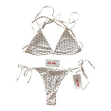 Full Send Cherry Bikini Set Womens Small White Red Two Piece Swimsuit Swimwear