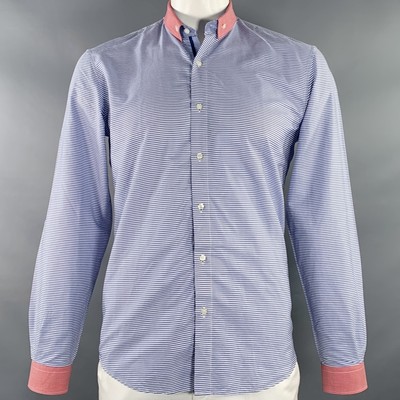 ETRO Size L Blue White Red Stripe Long Sleeve Shirt