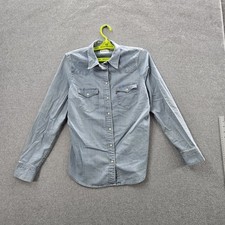 Levi's Women Button Up Shirt M Light Blue Denim Western Snap Tailored Fit