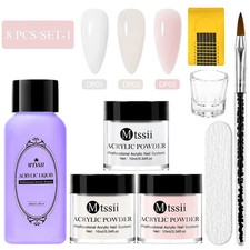Juego de sistema de uñas en polvo acrílico MTSSII de 8 piezas conjunto de líquido monómero rosa desnudo transparente
