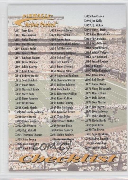 1997 Pinnacle Action Packed Checklist Cards 1-125 and Chase #125 2u3