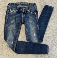 Rock Revival Drew Skinny Jeans Womens 24 Blue Low Rise Distressed Stretch