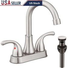High Arc Bathroom Faucet 2 Handle Stainless Steel Sink Lead Free Drain New