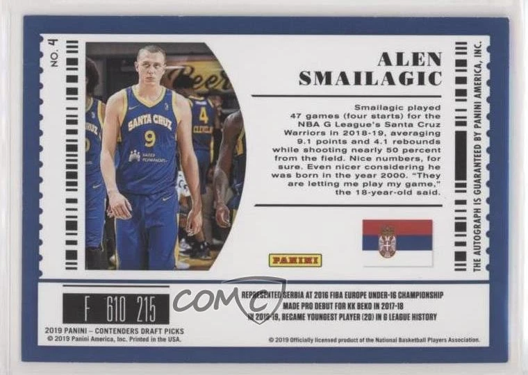 2019 Contenders Draft Picks Cracked Ice Ticket /23 Alen Smailagic Rookie Auto RC - Image 2 of 2