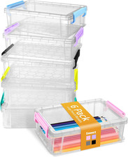 6 Pack Extra Large Pencil Box, Plastic Hard Pencil Case Crayon Box Bulk, Clear M