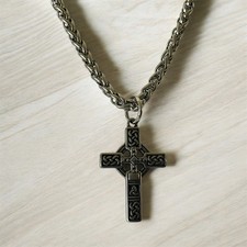 Large Men s 316L Stainless Steel Irish Celtic Cross Pendant Necklace Free Chain
