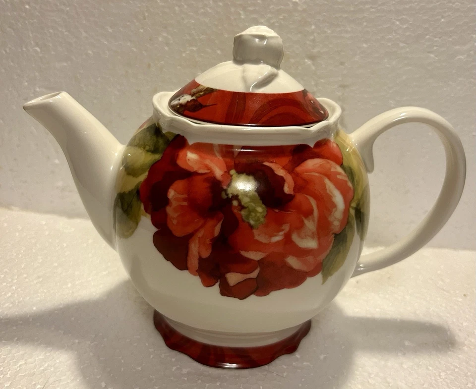 222 Fifth International Belize Floral Porcelain 5 cup Teapot Hummingbird - Image 3 of 4