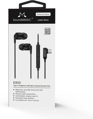 SoundMAGIC E80D In-Ear Isolating USB-C Earphones with Integrated DAC - Black