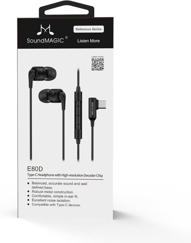 SoundMAGIC E80D In-Ear Isolating USB-C Earphones with Integrated DAC - Black