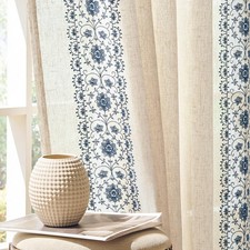 jinchan Boho Curtains for Bedroom Blue Vintage Floral Farmhouse Curtains 63 Inch