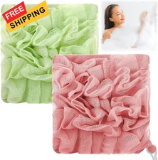 2 PCS Loofah Washcloth, 2 in 1 Bar Soap Pouch with Green, Pink 