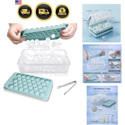 Ice Cube Tray with Lid and Bin - Round Ice Trays for Freezer with Lid - Ice C...