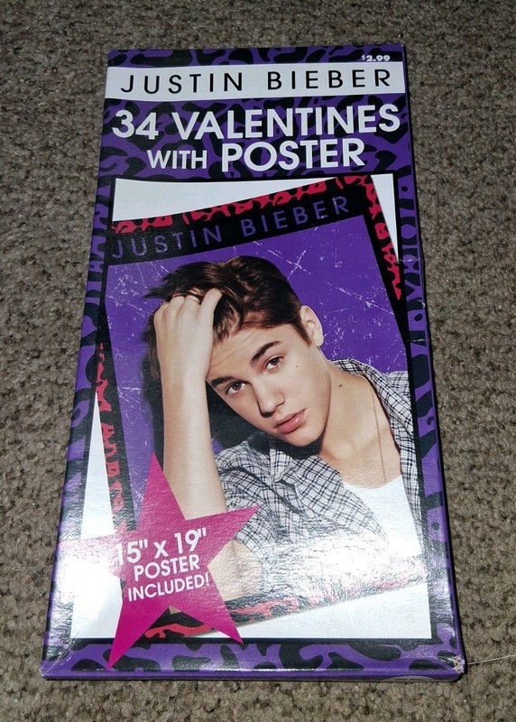 New Justin Bieber Valentines Day Cards 34 Cards with Poster New Sealed Box