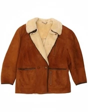 GALLOTTI Womens Shearling Jacket IT 52 2XL Brown Shearling DY27