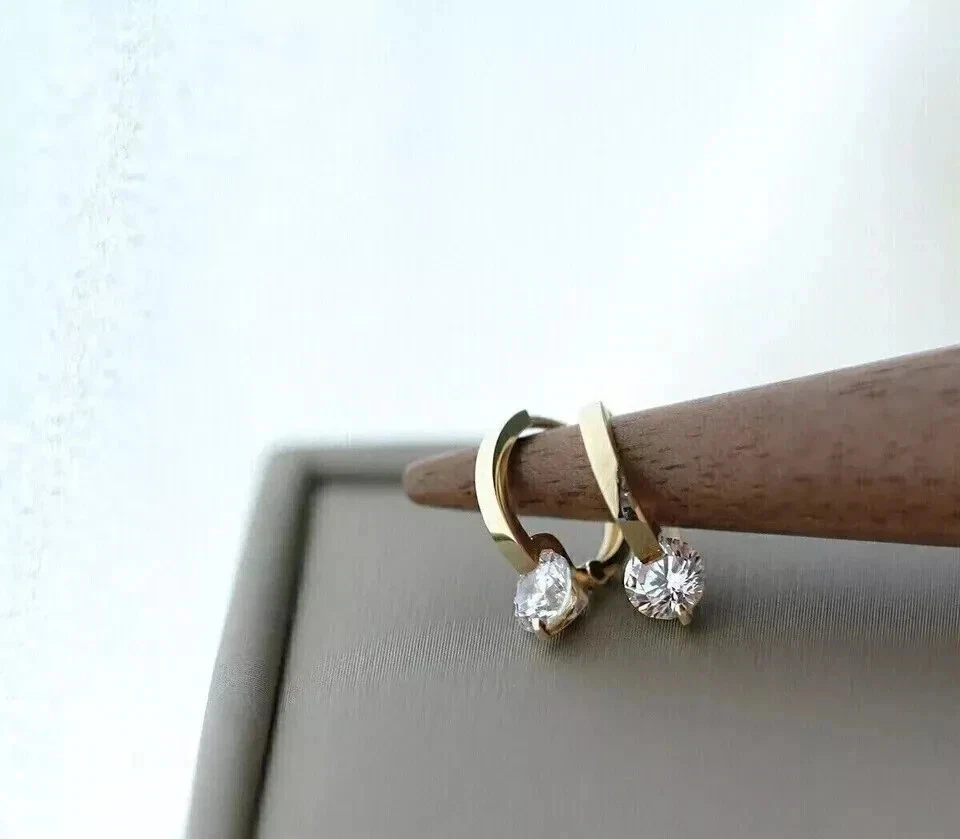 2Ct Round Lab Created Diamond Womens Huggie Hoop Earrings 14K Yellow Gold Plated - Image 2 of 4