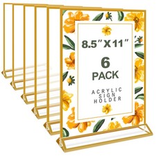 PUJIANG 6 Pack Acrylic Sign Holder 8.5x11 Gold, Double Sided Clear Display