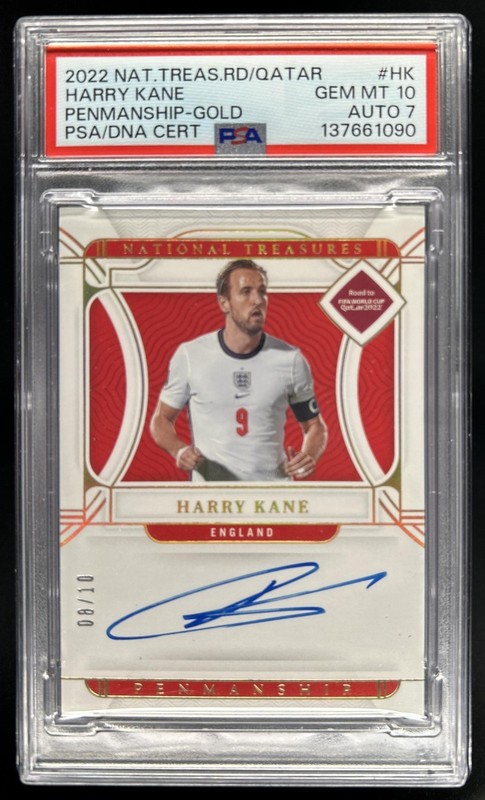 2022-23 National Treasures World Cup Harry Kane Penmanship Gold Auto #/10 PSA 10