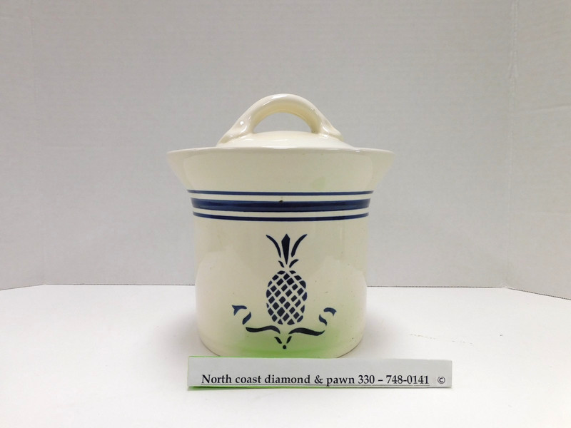 Spectrum Pottery Stoneware Covered Crock Vtg Pineapple 1980's DW702