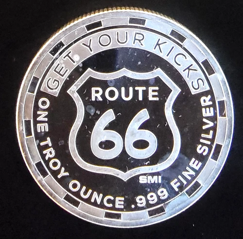Route 66 Get Your Kicks SMI Mint Highway Toned Bullion-0.999 Silver 1 Oz Coin