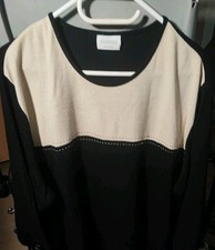 Damen Pullover langarm _ Schwarz/Beige_mit Mu...