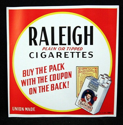 Vintage Raleigh Cigarette Pack W/ Coupon on Back Paper Siign Unused Store  Stock