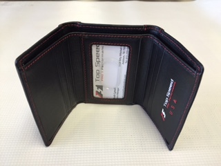 Billetera triple plegable negra brillante de fibra de carbono con cuero becerro suave negro para hombres - Imagen 3 de 10