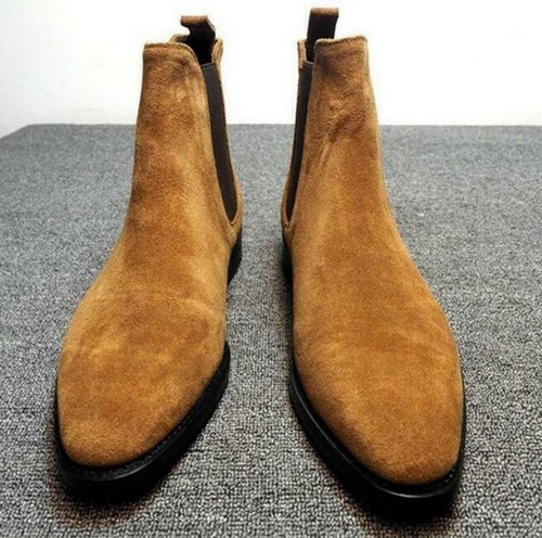 Herren Kunstwildleder Chelsea Stiefeletten Freizeit Slipper flache Schuhe - Bild 9 von 13