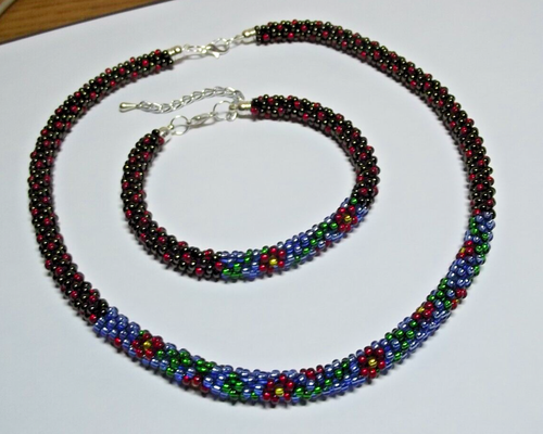 Necklace 43 cm (16,9") and Bracelet 21 cm (8.3 ") KUMIHIMO - Picture 6 of 8