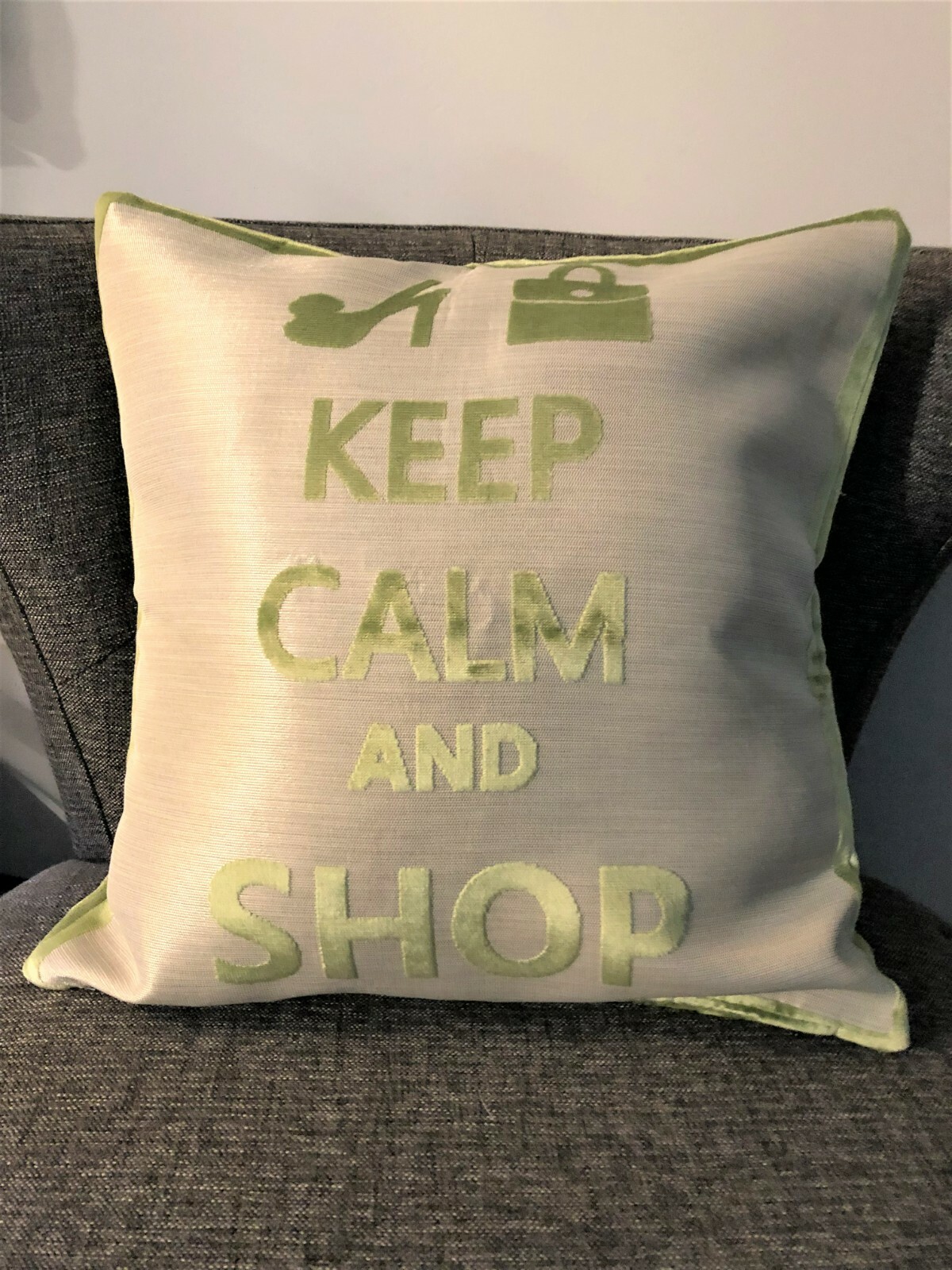 Throw Pillow Cushion Cover Keep Calm And Shop Green Embroidery High Heel Purse-image