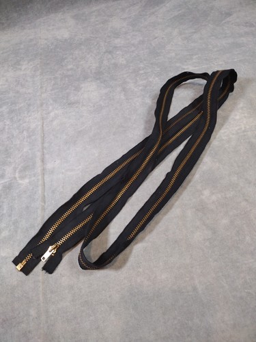 VTG, 70s "TALON/USA" 2-Way SEPARATING ZIPPER, 72" BRASS on BLACK COTTON - Picture 6 of 6