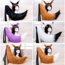 Deluxe Faux Fur Fox Tail Ears Costume Set Cosplay Party Furry Wolf