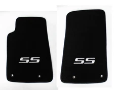 NEW BLACK Floor Mats 2010-2015 Camaro Embroidered SS Logo in Silver 2 pc Set Pr