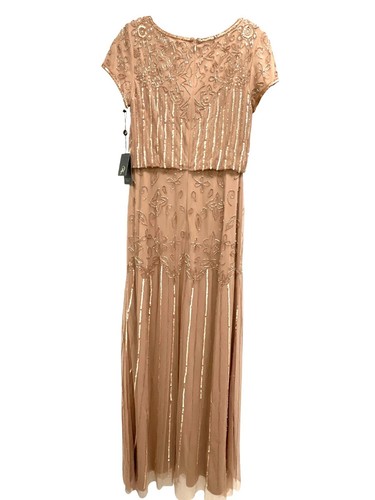 Maxi Vestido Formal Adrianna Papell Talla 2 Oro Rosa Lentejuelas Cuentas Nuevo con Etiquetas - Imagen 6 de 7