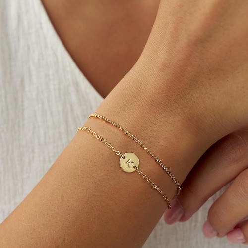 Gold Initial Bracelets for Girls Women Christmas Gifts - Dainty Plated Layered - Picture 3 of 4