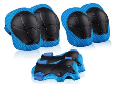 2er Pack Kinder Sport Schutzausrüstung Set - 6 Stück Knie-, Ellenbogen- & Handgelenkschoner (blau)
