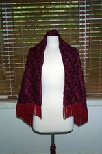 Red Sequined Lace with Fringe Shawl