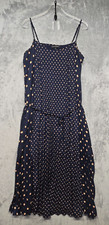 Banana Republic Dress Womens Size 12 Petite Navy Tan Polka Dot Pleated Maxi