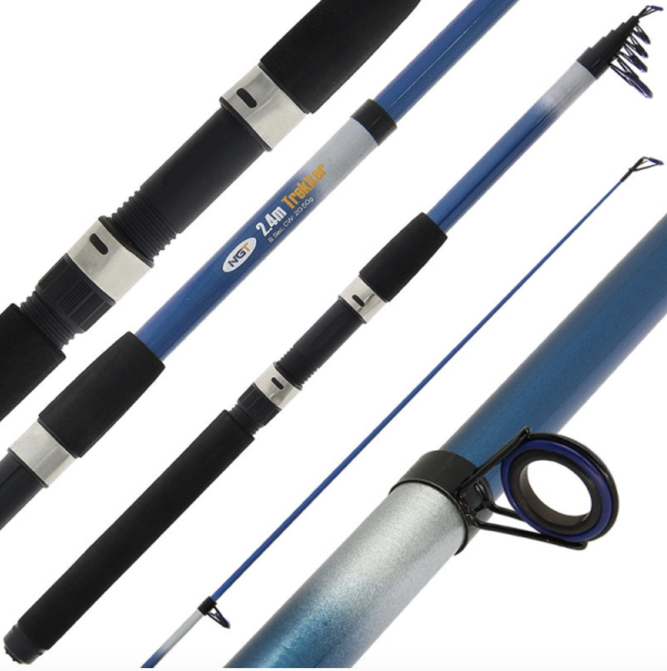 Telescopic Fishing Rod and Reel 8ft 2.4m Coarse Travel Spinning Trekker Rod