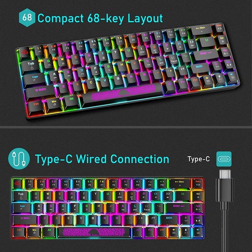 Wired 68 Keys 60% Mechanical Gaming Keyboard RGB LED Backlit For PC MAC PS4 PS5 - Picture 5 of 32