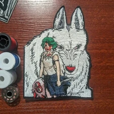 Princess Monoke & Moro Anime Patch Ghibli Miyazaki Embroidered Iron On 5x3.75"