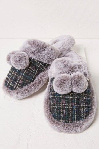 FAT FACE TEXTURED CHECK FLEECE LINED MEMORY FOAM FOOTBED MULE - Main Image