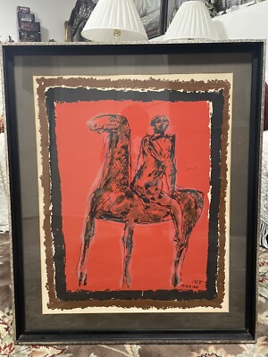 VTG MCM SILKSCREEN on Canvas MARINO MARINI 1955 Signed HORSE Print