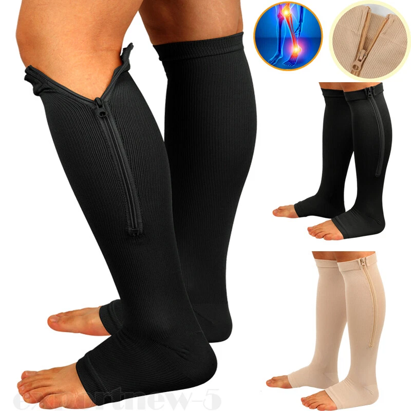Compression Flight Socks Knee High Open Toe with Zipper  -image