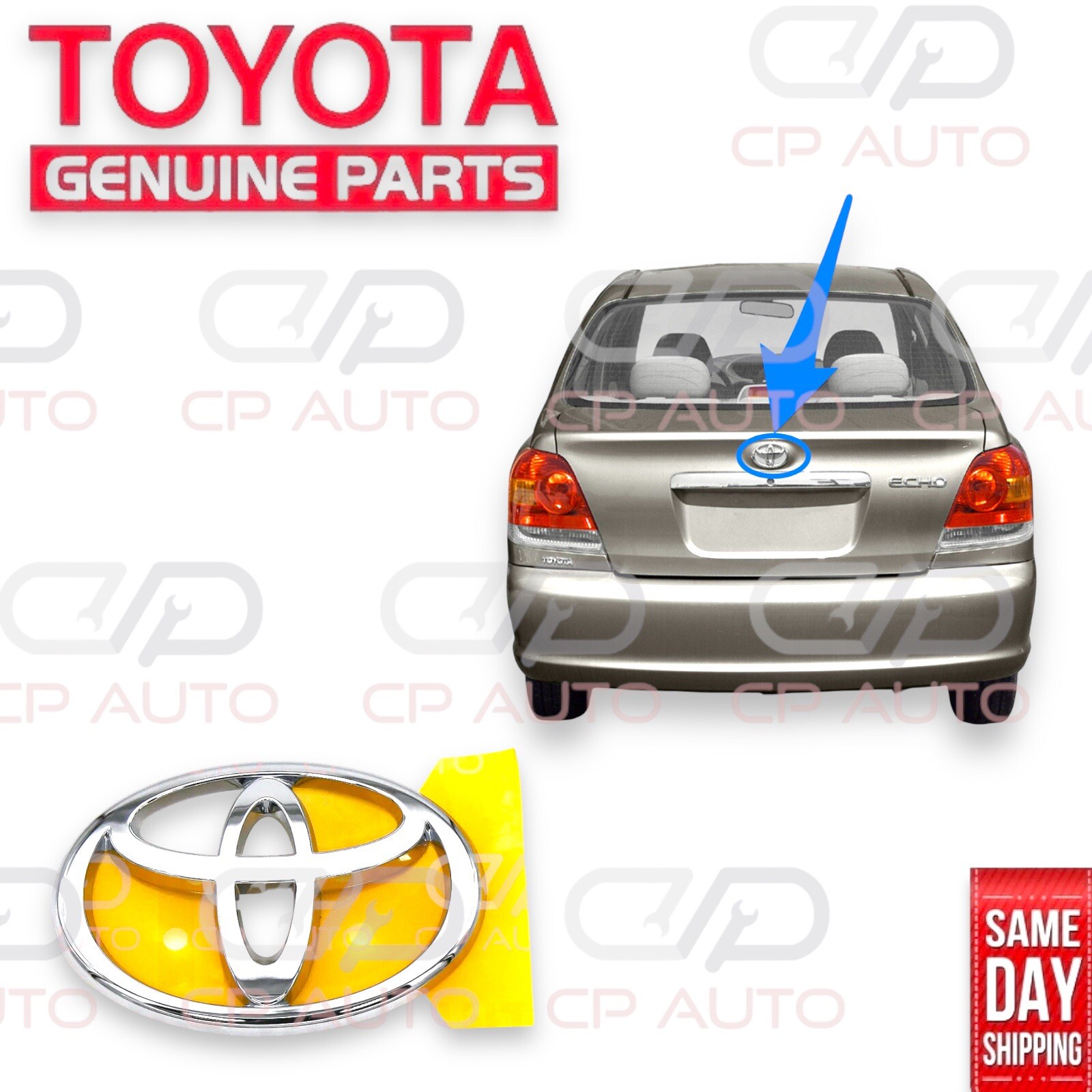 00 - 05 TOYOTA ECHO 4DR REAR BACK DOOR TRUNK HATCH CHROME EMBLEM BADGE OEM NEW