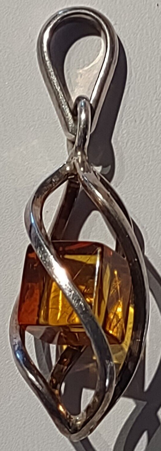 925 Silver Amber Cube Zero Gravity Pendant - image 1
