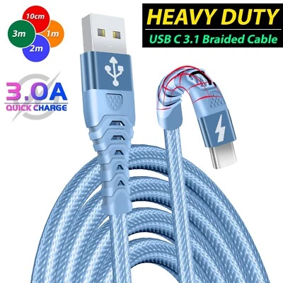 CRAZY4FONES HeavyDuty USB Type C Charging Cable Braided Fast Phone Charger Long Lead 2m 3m