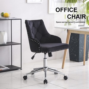 Velvet Office Chair Upholstered Swivel Computer Desk Chair W Nailed Trim Black Ebay